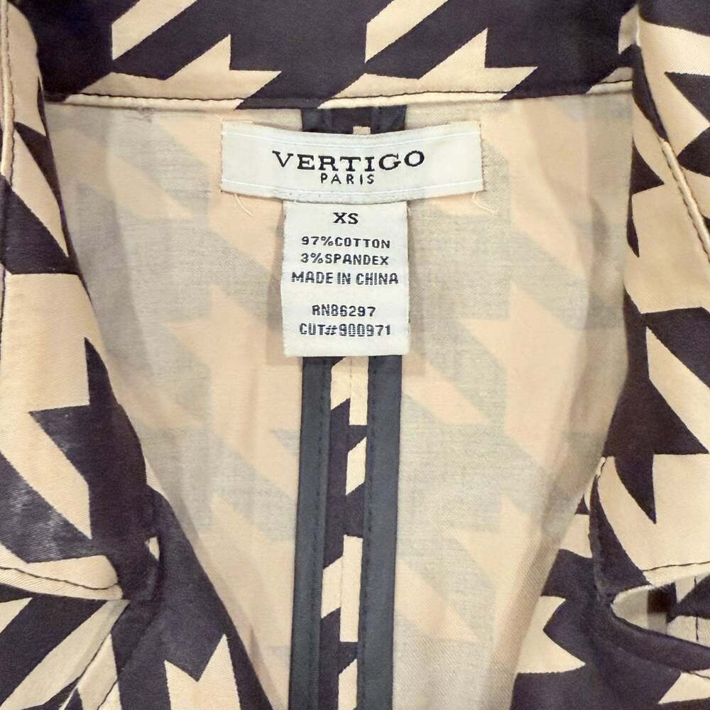 Women’s Vertigo Paris Tan and Brown Houndstooth Belted Trench Coat Sz xs - Picture 2 of 6